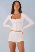 Chic Knit Long-Sleeve Cardigan in Ivory