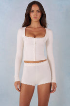 Chic Knit Long-Sleeve Cardigan in Ivory