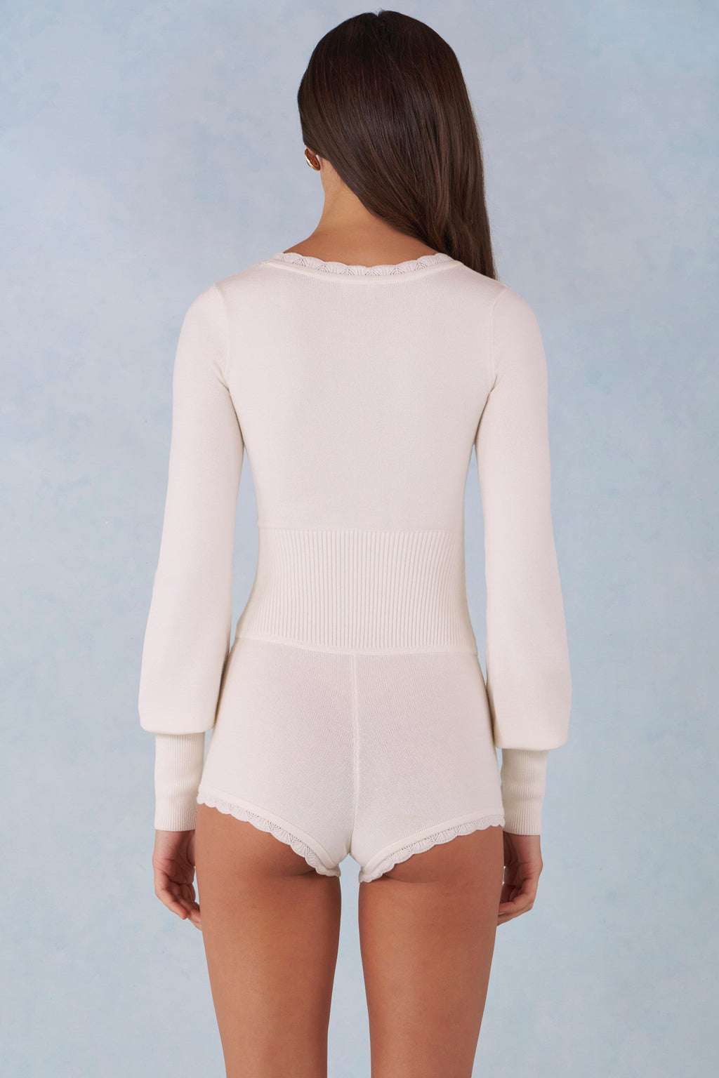 Chic Knit Long-Sleeve Romper in Ivory