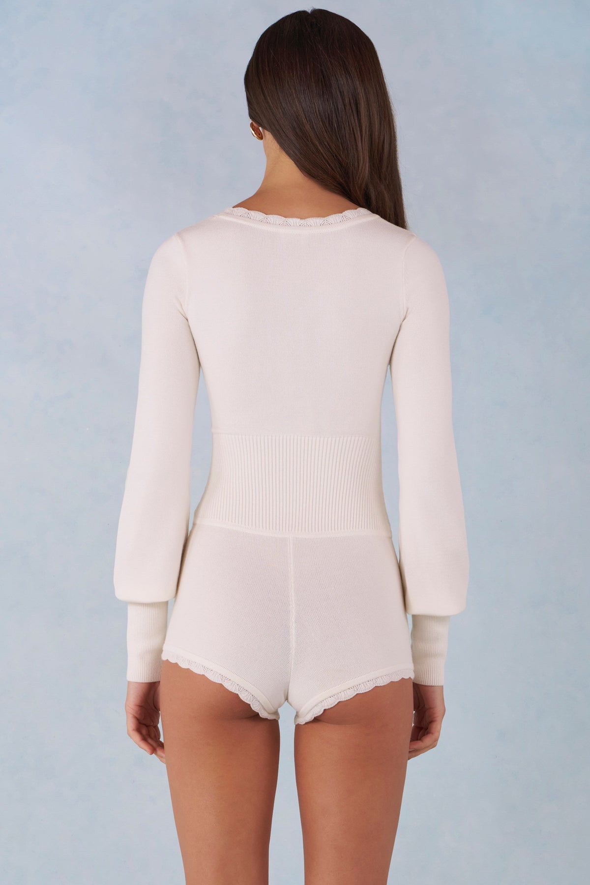 Chic Knit Long-Sleeve Romper in Ivory