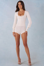 Chic Knit Long-Sleeve Romper in Ivory