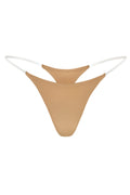 Chic Seamless Knit Clear Strap Thong in Caramel
