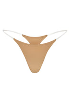 Chic Seamless Knit Clear Strap Thong in Caramel