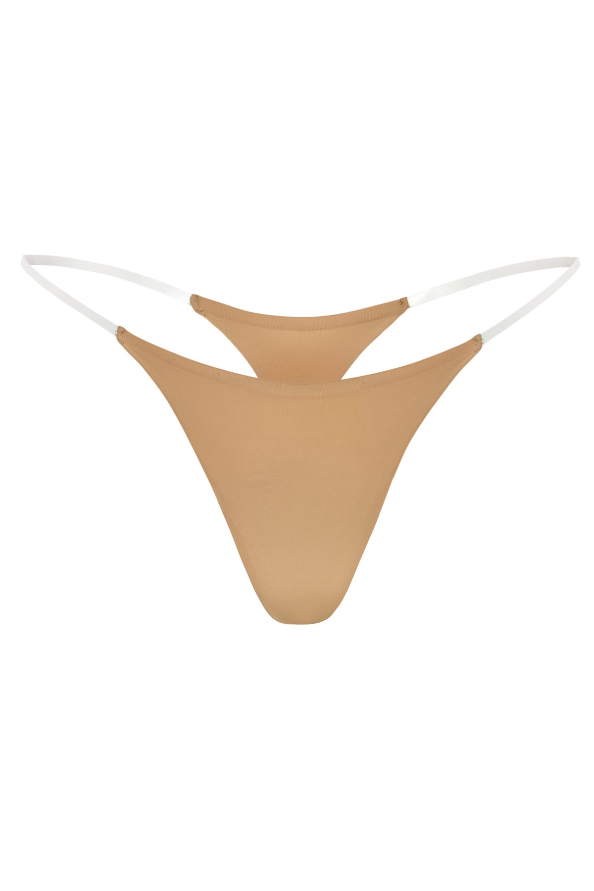 Chic Seamless Knit Clear Strap Thong in Caramel