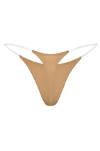 Chic Seamless Knit Clear Strap Thong in Caramel