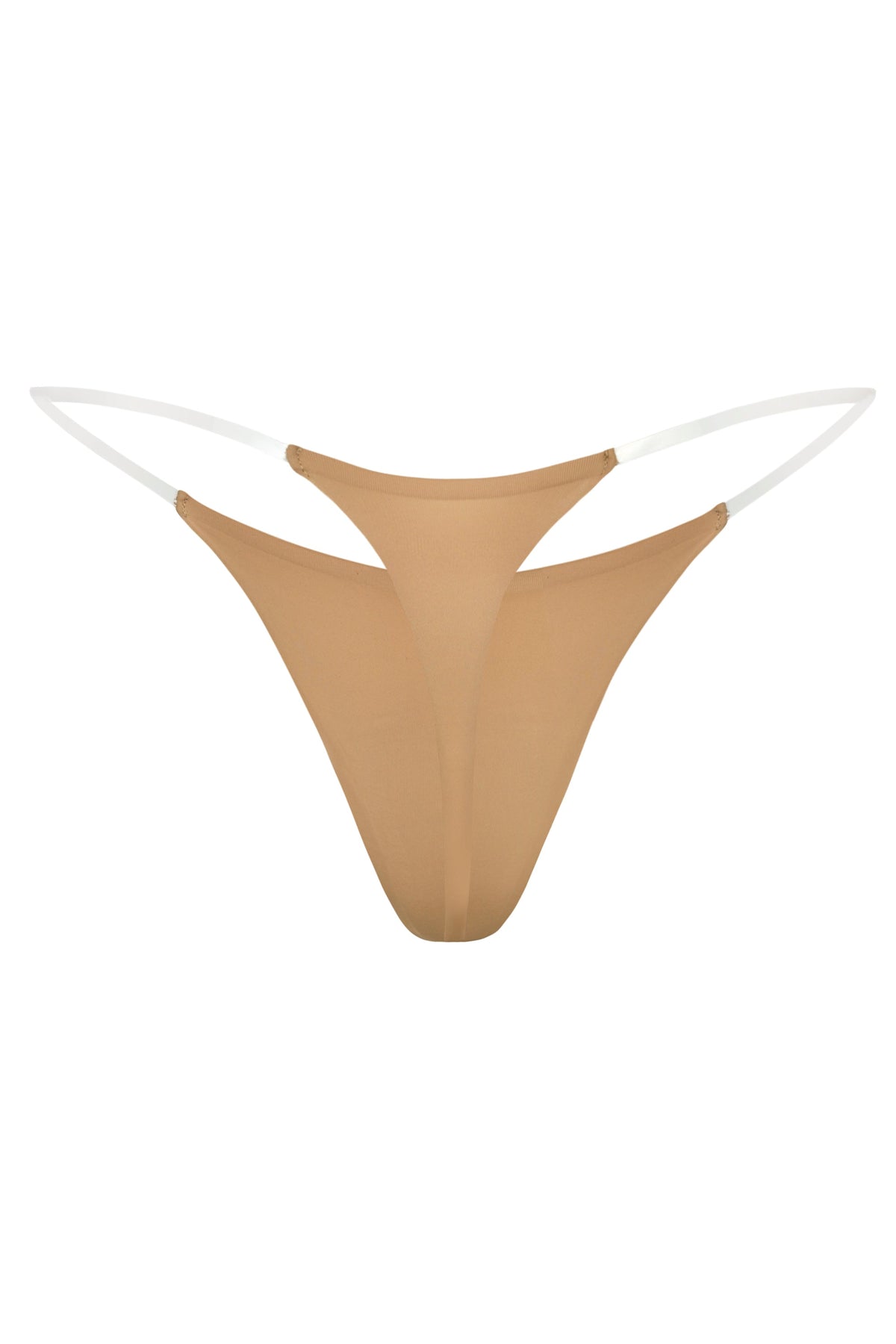 Chic Seamless Knit Clear Strap Thong in Caramel