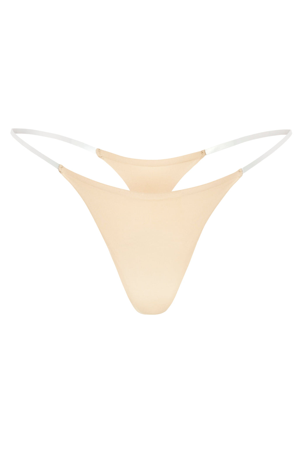 Chic Seamless Knit Clear Strap Thong in Warm Peach