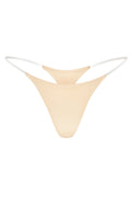 Chic Seamless Knit Clear Strap Thong in Warm Peach