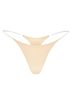 Chic Seamless Knit Clear Strap Thong in Warm Peach