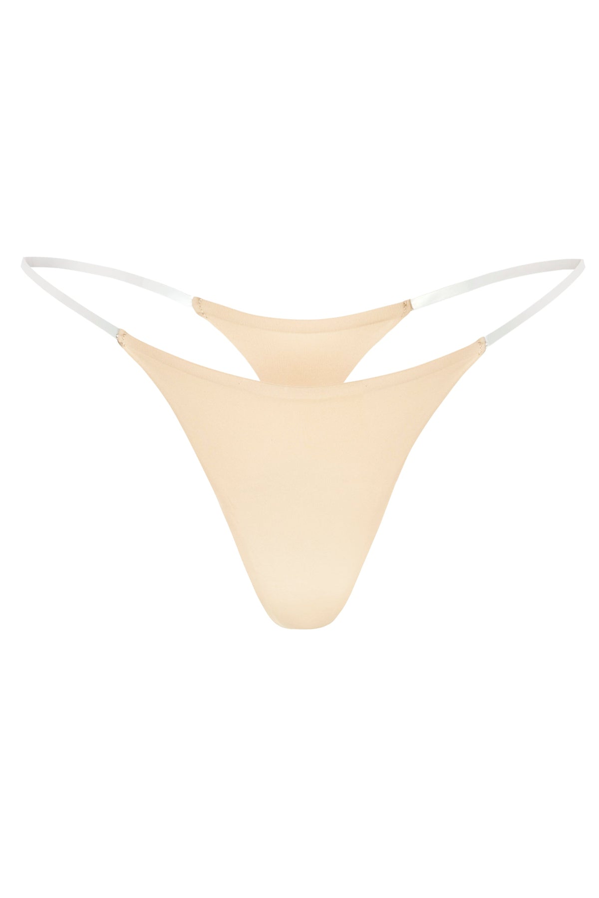 Chic Seamless Knit Clear Strap Thong in Warm Peach