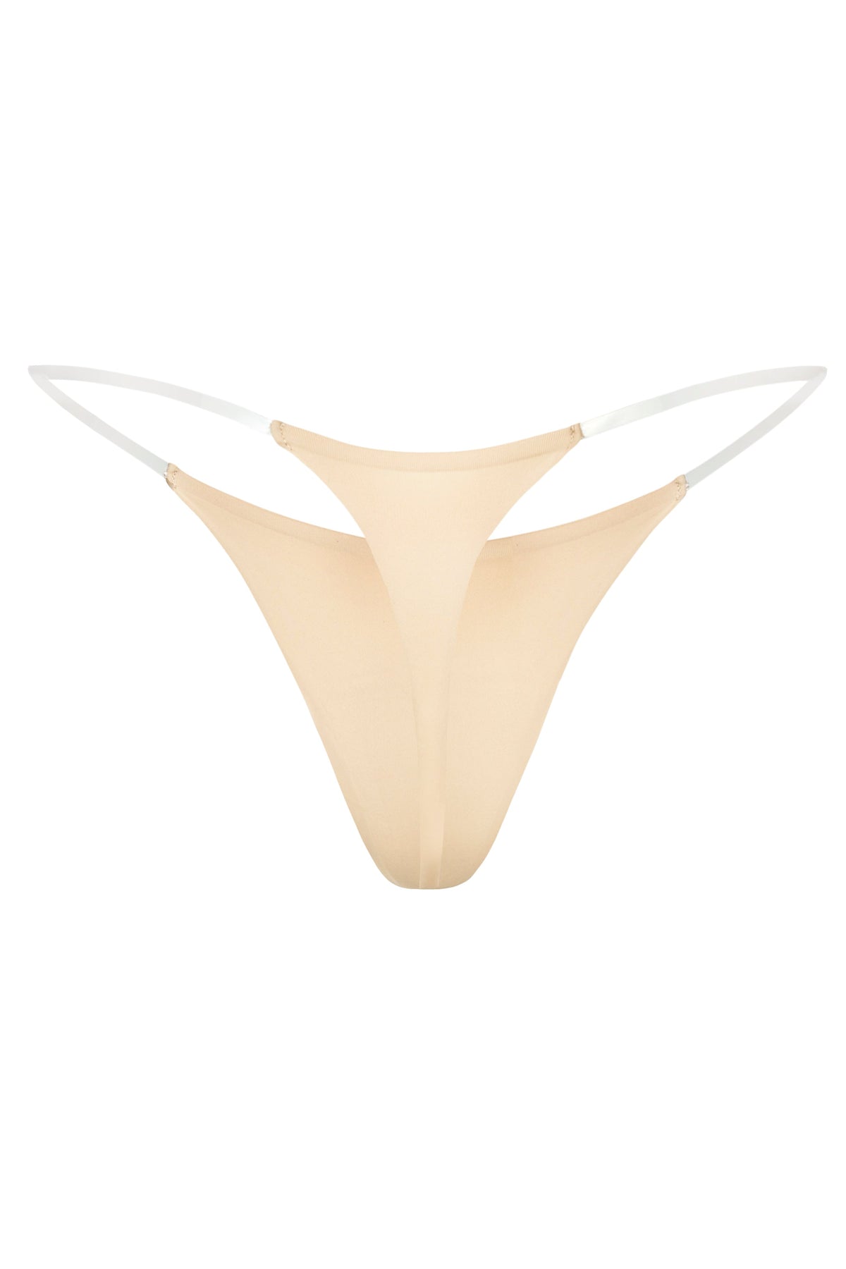 Chic Seamless Knit Clear Strap Thong in Warm Peach