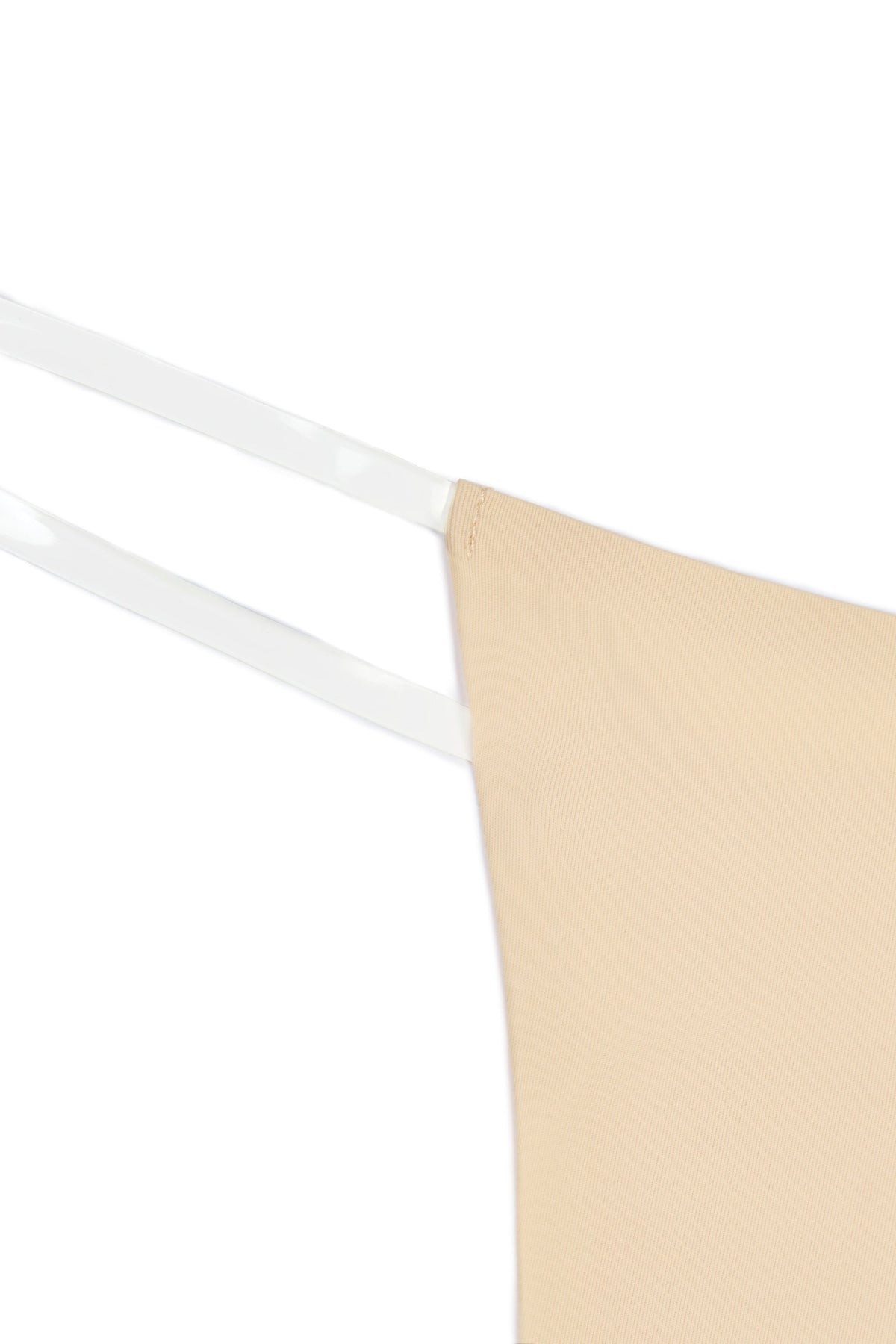 Chic Seamless Knit Clear Strap Thong in Warm Peach