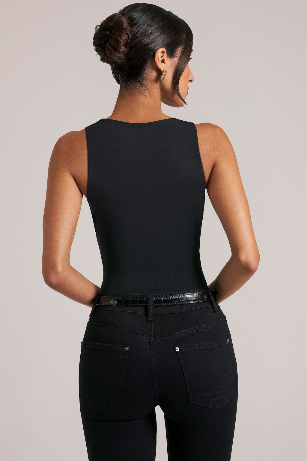 Chic Deep Plunge Halterneck Bodysuit in Black