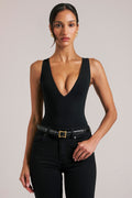 Chic Deep Plunge Halterneck Bodysuit in Black