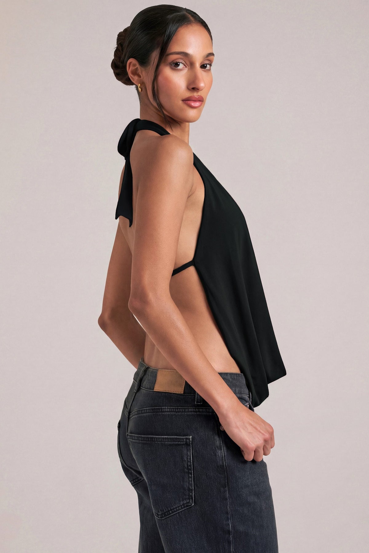 Chic Draped Cowl Top in Black
