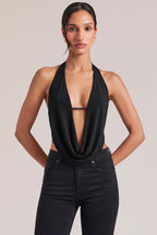 Chic Draped Cowl Top in Black