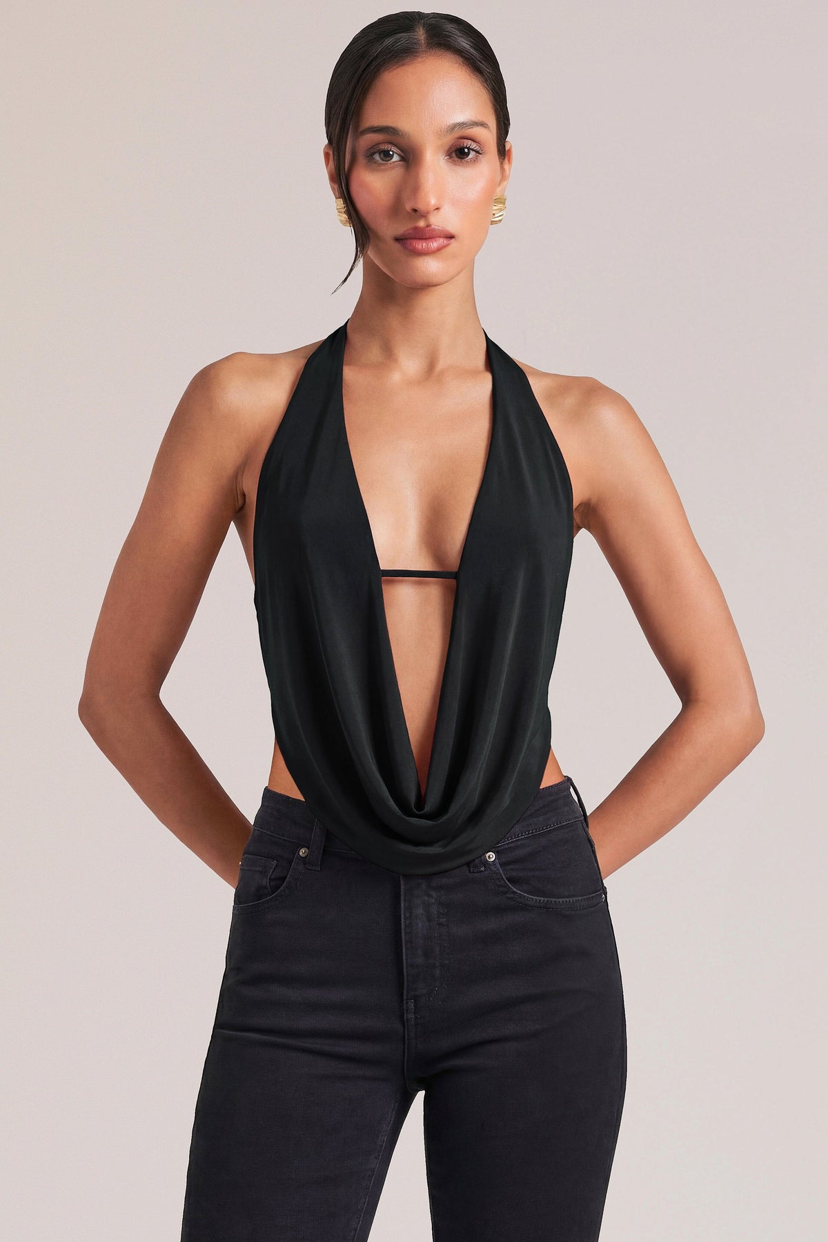 Chic Draped Cowl Top in Black