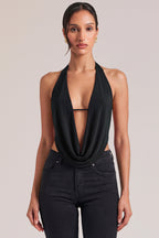 Chic Draped Cowl Top in Black