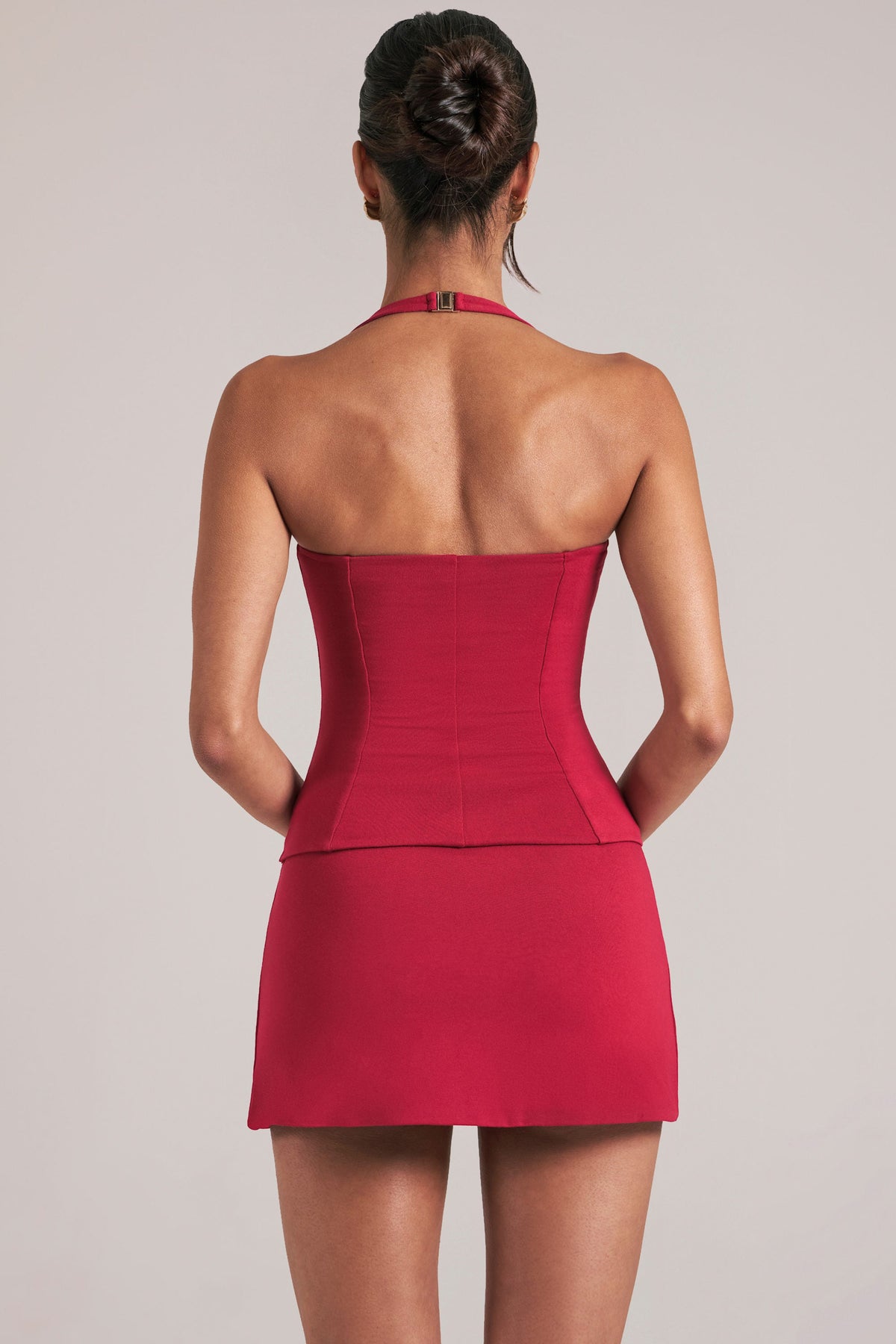 Chic Longline Halterneck Top in Cherry Red