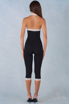Chic Modal Lace-Trim Capri Jumpsuit in Black