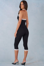 Chic Modal Lace-Trim Capri Jumpsuit in Black
