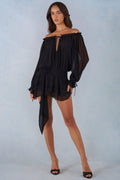 Chic Off-Shoulder Balloon-Sleeve Mini Dress in Black