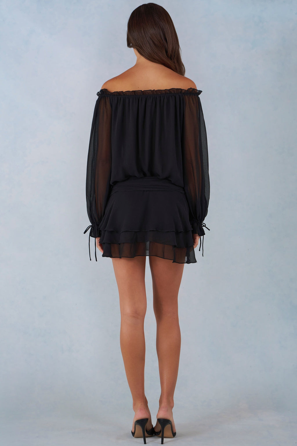 Chic Off-Shoulder Balloon-Sleeve Mini Dress in Black