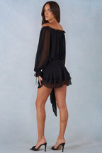 Chic Off-Shoulder Balloon-Sleeve Mini Dress in Black