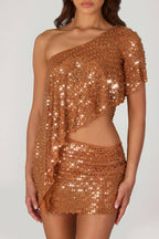 Chic Embellished Micro Mini Skirt in Bronze