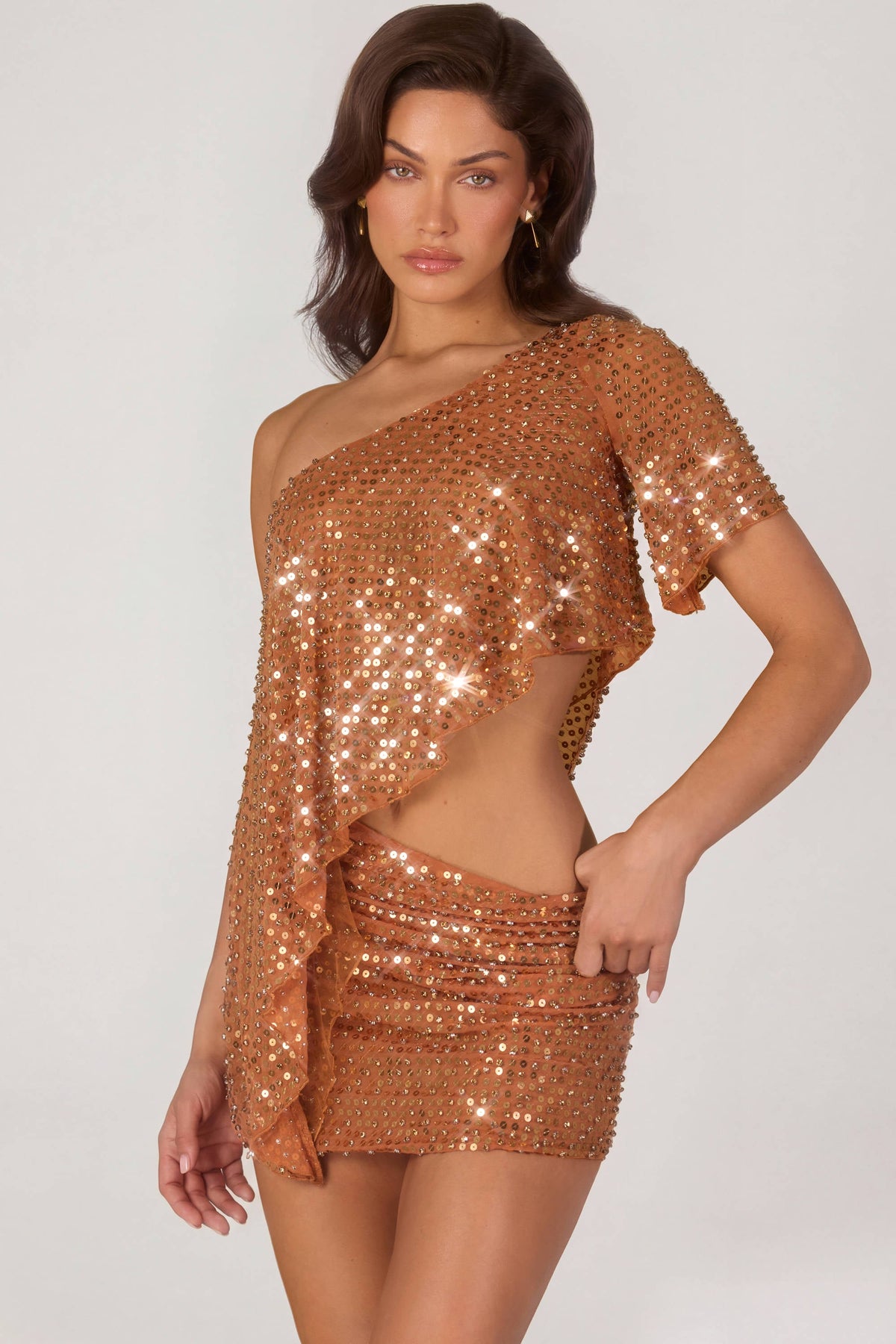 Chic Embellished Micro Mini Skirt in Bronze