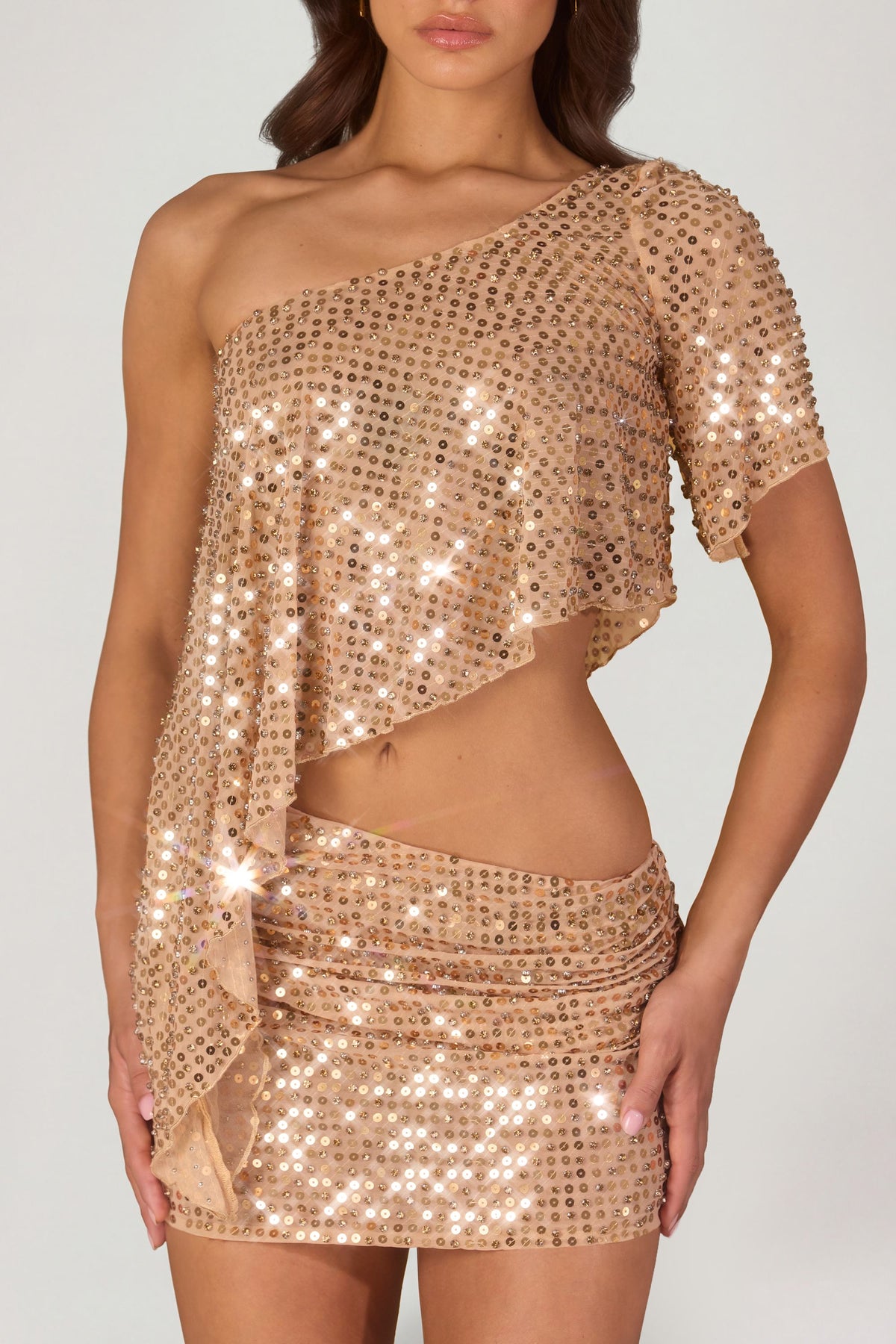 Chic Embellished Micro Mini Skirt in Gold