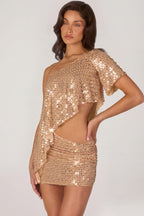 Chic Embellished Micro Mini Skirt in Gold