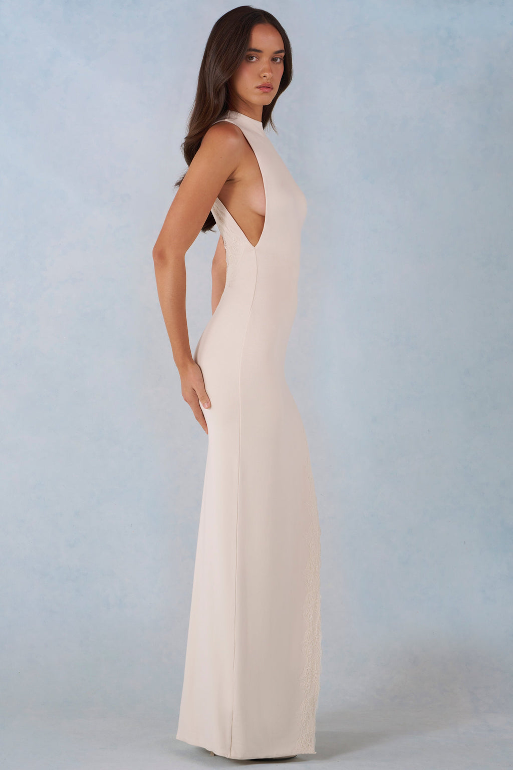 Chic Modal Halterneck Maxi Dress in Ivory