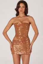 Chic Embellished Cut-Out Mini Dress in Bronze