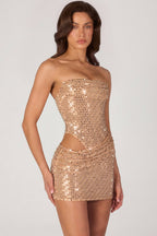 Chic Embellished Cut-Out Mini Dress in Gold