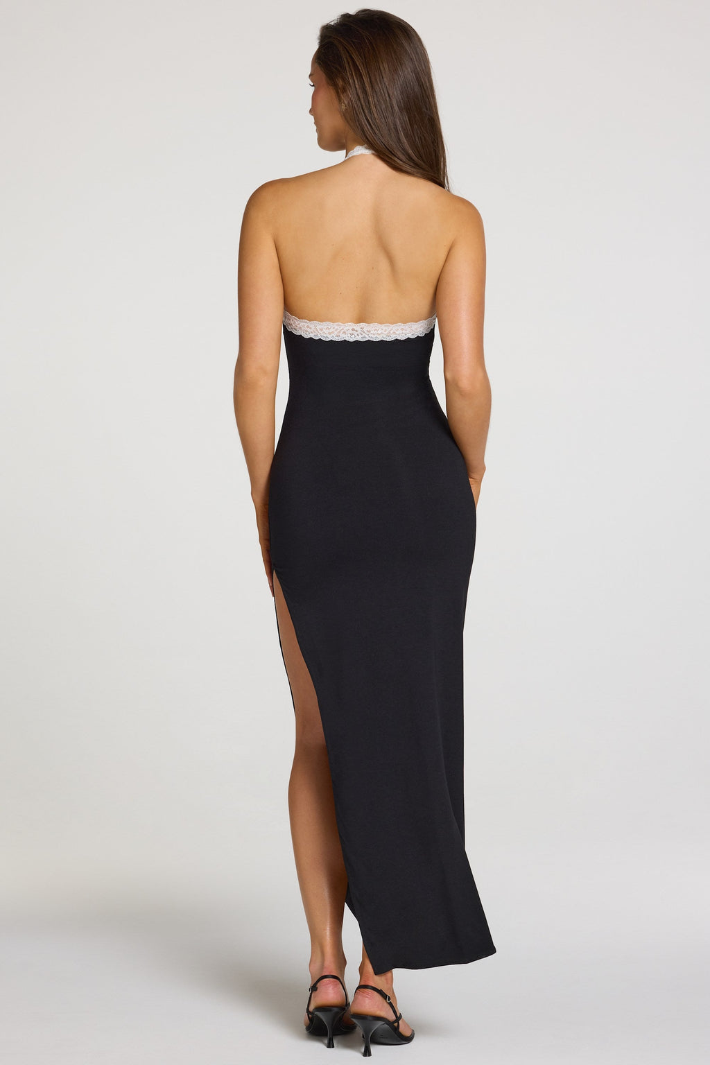 Chic Modal Lace-Trim Maxi Dress in Black