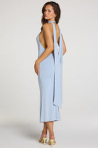 Chic Modal Halterneck Midaxi Dress in Light Blue