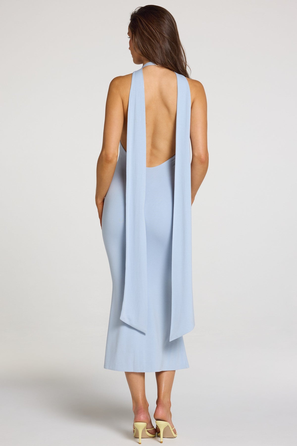 Chic Modal Halterneck Midaxi Dress in Light Blue