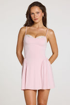 Chic Modal Lace-Trim Mini Dress in Baby Pink