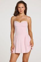 Chic Modal Lace-Trim Mini Dress in Baby Pink