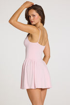 Chic Modal Lace-Trim Mini Dress in Baby Pink