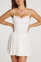 Chic Modal Lace-Trim Mini Dress in White