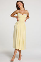 Chic Modal Lace-Trim Midaxi Dress in Pastel Yellow