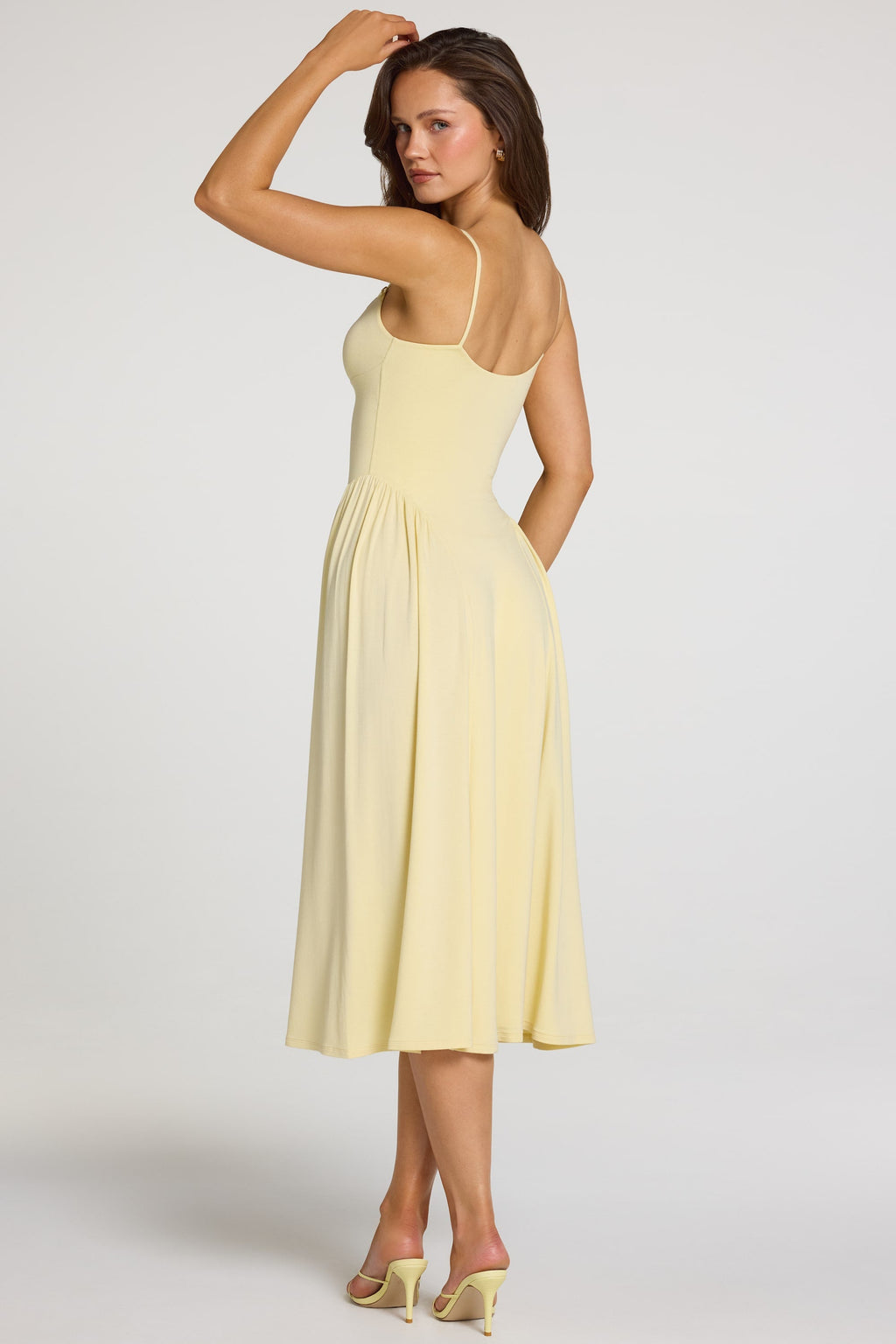 Chic Modal Lace-Trim Midaxi Dress in Pastel Yellow