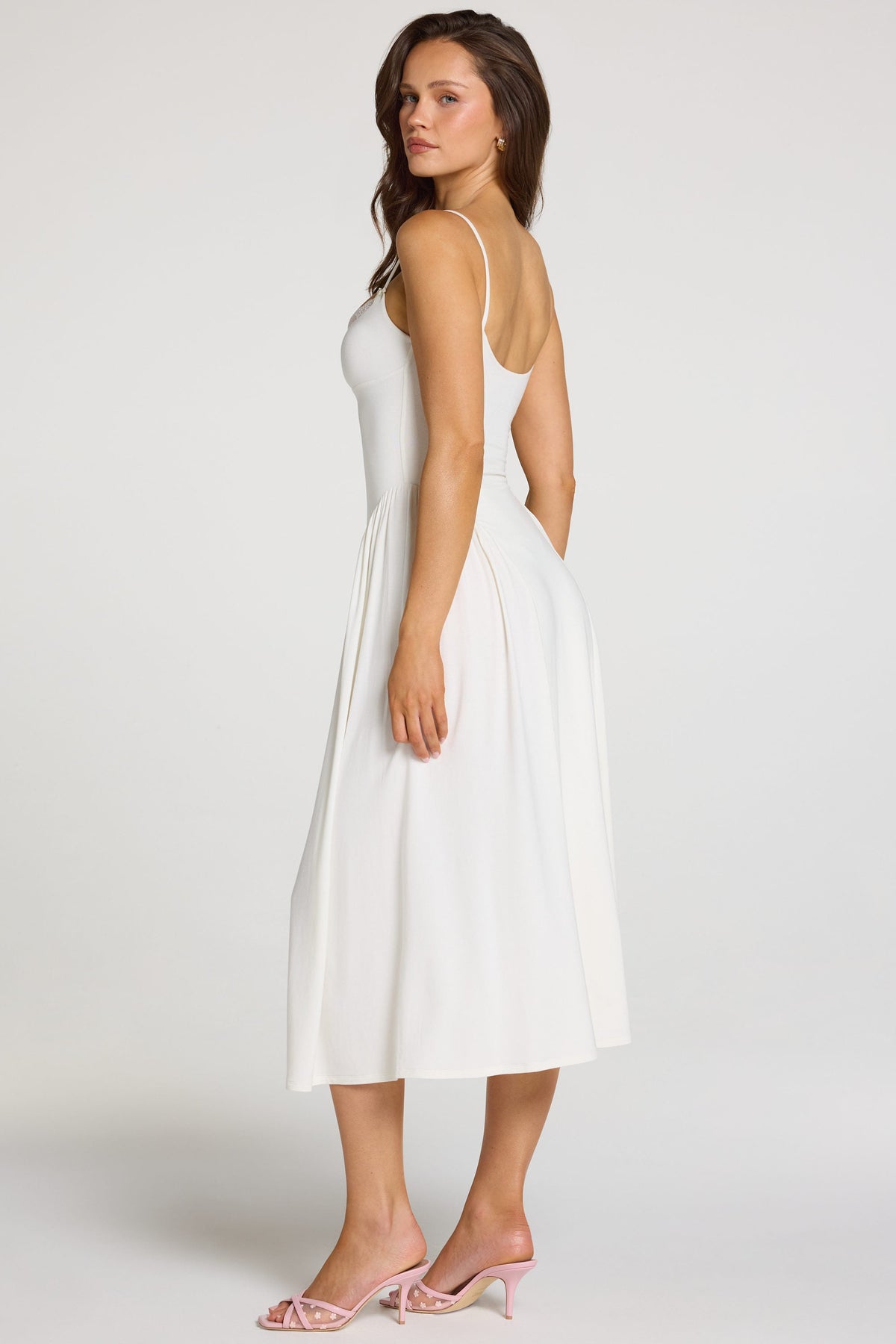 Chic Modal Lace-Trim Midaxi Dress in White