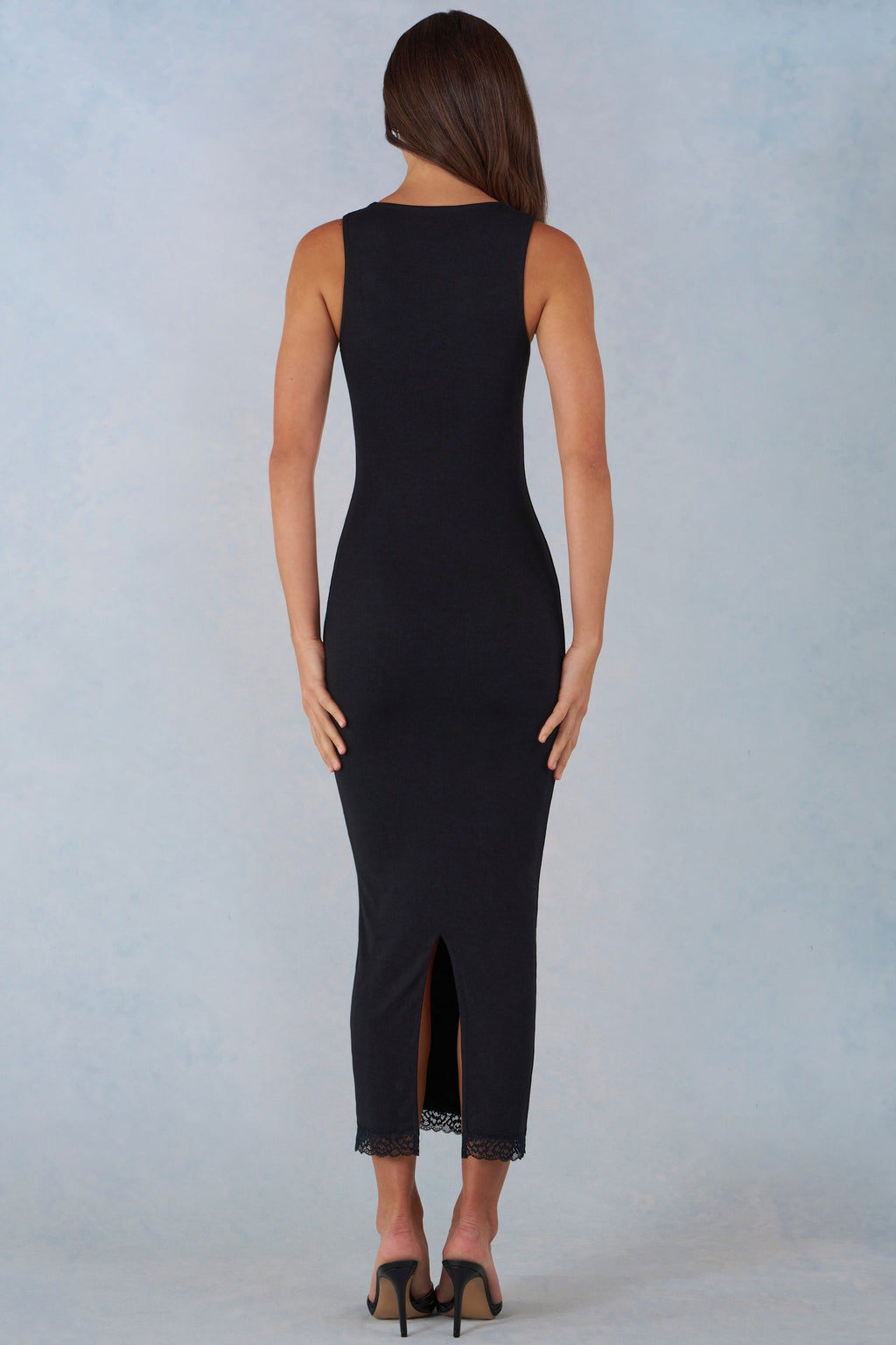 Chic Modal Lace-Trim Midaxi Dress in Black