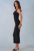 Chic Modal Lace-Trim Midaxi Dress in Black