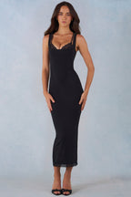 Chic Modal Lace-Trim Midaxi Dress in Black