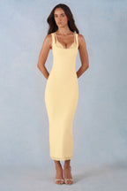 Chic Modal Lace-Trim Midaxi Dress in Butter Yellow