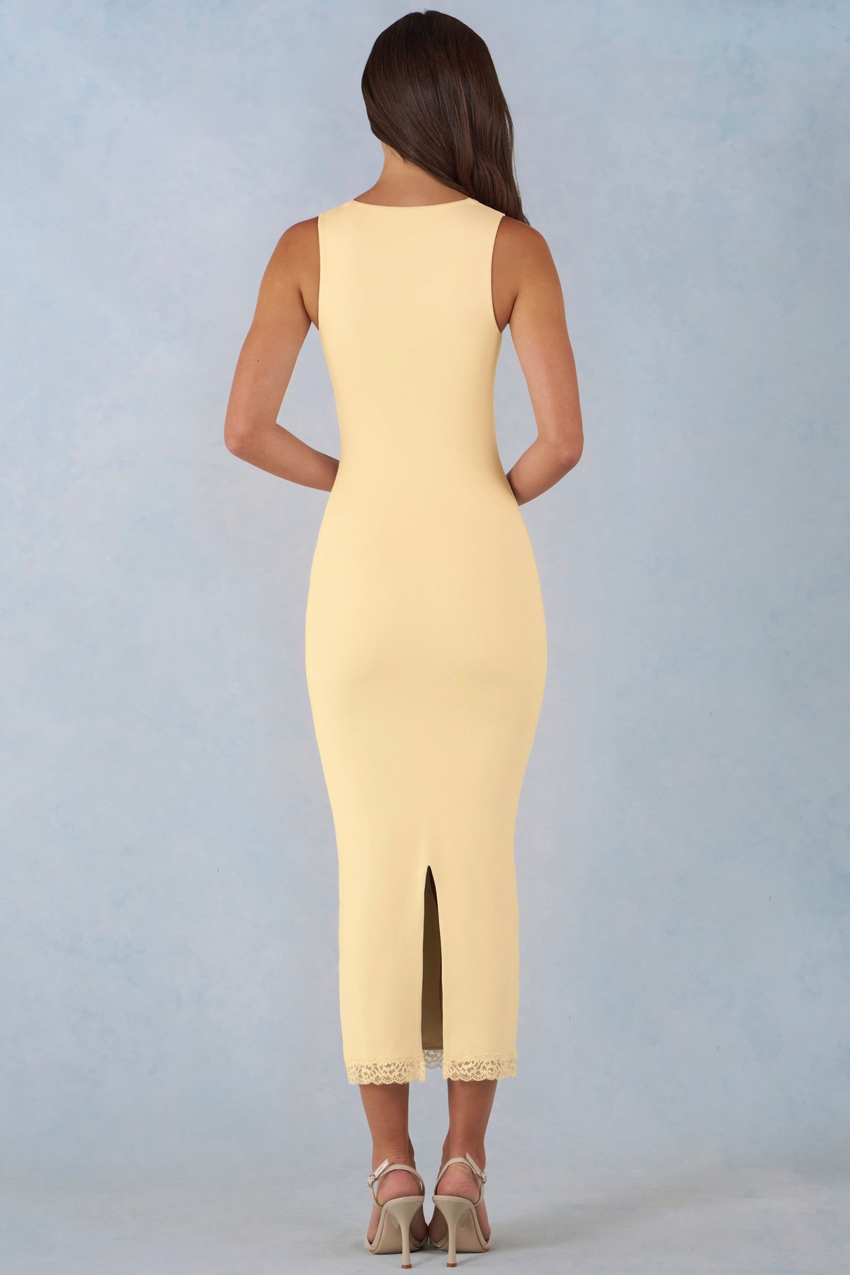 Chic Modal Lace-Trim Midaxi Dress in Butter Yellow